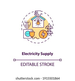 Electricity supply concept icon. Power connection. High voltage. Industrial technology. Civil engineering idea thin line illustration. Vector isolated outline RGB color drawing. Editable stroke