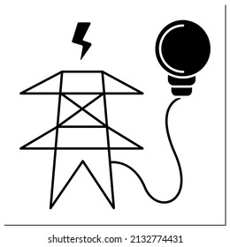 Electricity Supply Glyph Icon. Utility Pole Connected To Power Lines To Distribute Lower Voltage Power. Electric Power Concept.Filled Flat Sign. Isolated Silhouette Vector Illustration