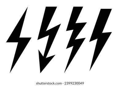 Electricity symbol, high voltage sign, lightning icon set, transparent vector
