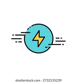 Símbolo de eletricidade com linhas de movimento em fundo azul representando energia e velocidade em uma ilustração gráfica dinâmica