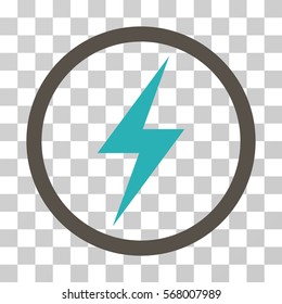 Electricity Symbol rounded icon. Vector illustration style is flat iconic bicolor symbol inside a circle, grey and cyan colors, transparent background. Designed for web and software interfaces.