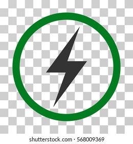Electricity Symbol rounded icon. Vector illustration style is flat iconic bicolor symbol inside a circle, green and gray colors, transparent background. Designed for web and software interfaces.