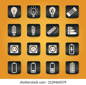 Electricity symbols on black buttons on yellow background