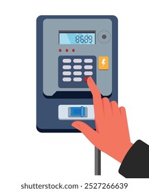 Token de eletricidade. código de inserção de mão para completar o conceito de casa de eletricidade no vetor de ilustração de desenho animado