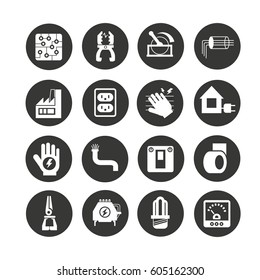 electricity and tool icon set in circle buttons