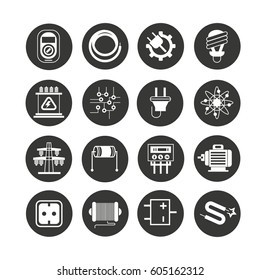 electricity and tool icon set in circle buttons