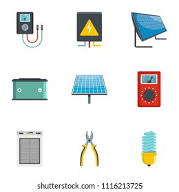 Electricity tool icons set. Cartoon set of 9 electricity tool vector icons for web isolated on white background