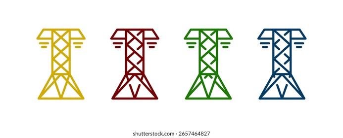 electricity tower icon set. tower icon with different color design.