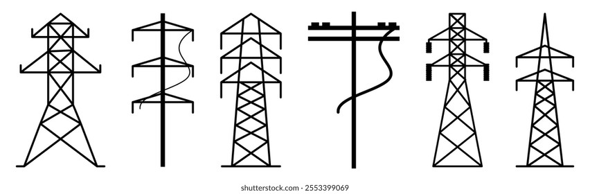 Electricity tower icon set. Transmission tower signs. Vector illustration, EPS10
