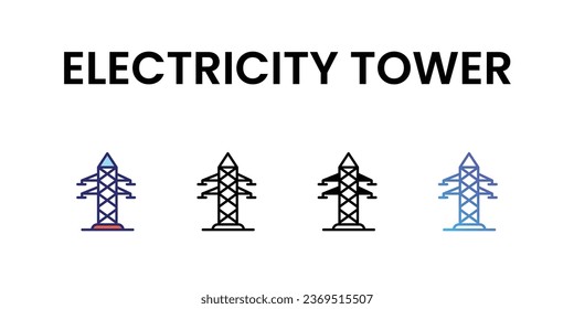 Electricity Tower icons, color, line, glyph, gradient, Blue icon, Green energy icon in five variations stock illustration.