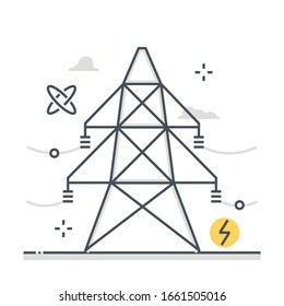 Electricity tower related color line vector icon, illustration. The icon is about energy,  electric, environment, industrial, transmission. The composition is infinitely scalable.
