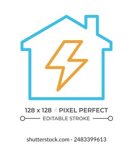 Electricity two color line icon. Domestic usage. Home lighting. Public utility service. Electric appliances bicolor outline symbol. Duotone linear pictogram. Isolated illustration. Editable stroke