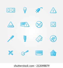 Electricity vector blue icons - vector set of home electricity symbols