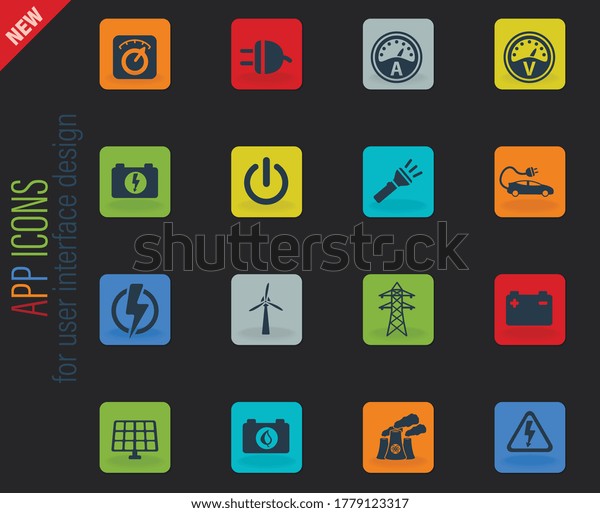Electricity vector color web icons on dark\
background for user interface\
design