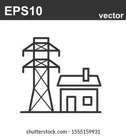 Electricity vector icon, electric tower symbol on white