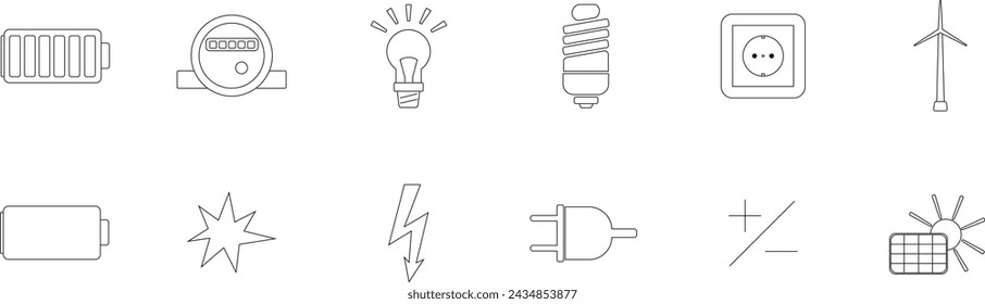 Electricidad - iconos vectoriales. Conjunto de 12 iconos.