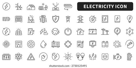 Electricity vector icons collection. Electrical industry editable line icons 