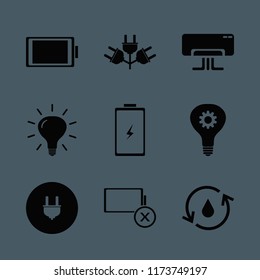 electricity vector icons set. with air conditioner, plug, full battery and empty battery in set