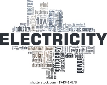 Ilustración vectorial de electricidad nube de palabras aislada en un fondo blanco.