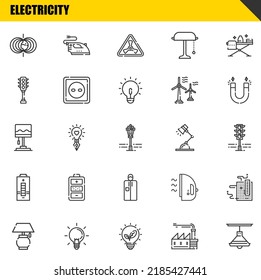 electricity vector line icons set. magnetic field, lamp and lamp Icons. Thin line design. Modern outline graphic elements, simple stroke symbols stock illustration