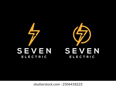 Electricity Vector Logo, Number Seven Logo Template with Lightning, Electricity Bolt Logo Design with Number Seven, Symbol, Vektorgrafik