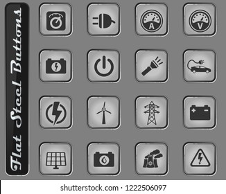 Electricity vector web icons on the flat steel buttons