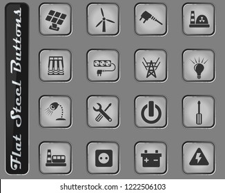 electricity vector web icons on the flat steel buttons