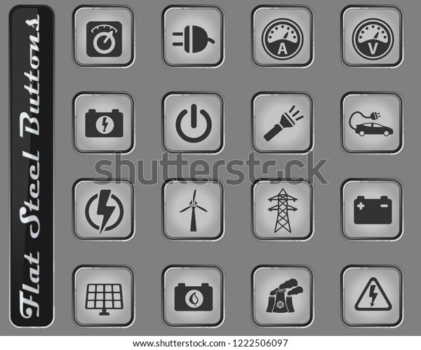 Electricity\
vector web icons on the flat steel\
buttons