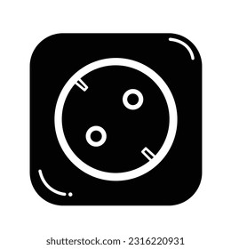 Electricity wall socket stop contact black and white silhouette vector icon illustration isolated on square white background. Simple flat outlined minimalist sign drawing with technology power them