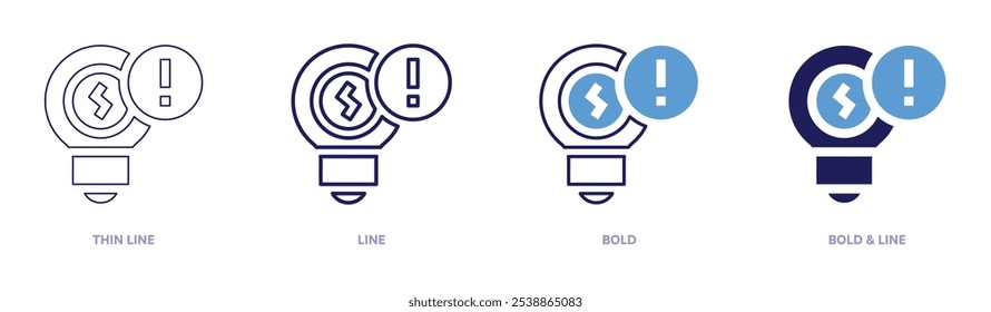 Electricity warning icon in 4 different styles. Thin Line, Line, Bold, and Bold Line. Duotone style. Editable stroke.