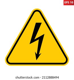 Electricity warning sign. Vector illustration of yellow triangle sign with lightning bolt icon inside. Electricity hazard. Caution high voltage. Risk of injury and death. Do not touch.