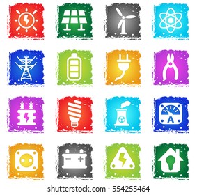 electricity web icons in grunge style for user interface design