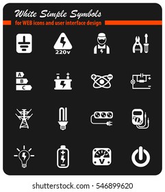 electricity white simple symbols for web icons and user interface design