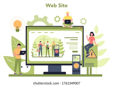 Electricity works service online service or platform. Online project or website platform. Technician repair of electrical element. Vector illustration