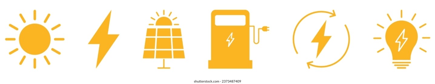 Elektrisch gelbe Ikone gesetzt. Vektorgrafik einzeln auf weißem Hintergrund