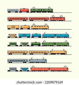 Electric-powered trains. Set of vector illustrations