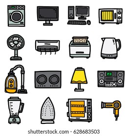 electrics housewares, icons set / cartoon vector and illustration, hand drawn style, isolated on white background.