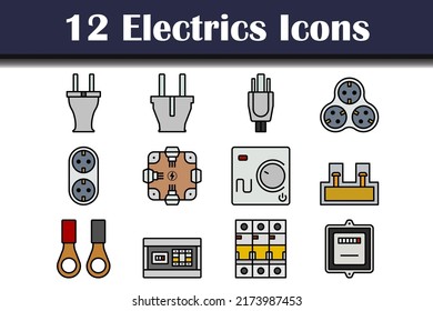 Electrics Icon Set. Editable Bold Outline With Color Fill Design. Vector Illustration.