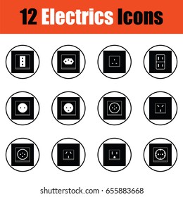 Electrics icon set. Thin circle design. Vector illustration.