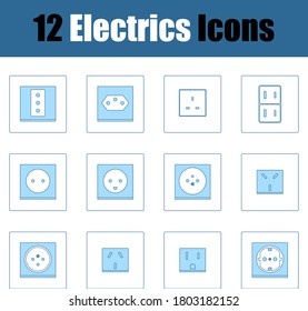 Electrics Icon Set. Thin Line With Blue Fill Design. Vector Illustration.