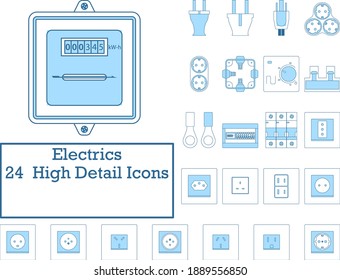 Electrics Icon Set. Thin Line With Blue Fill Design. Vector Illustration.