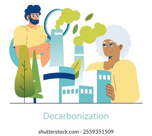 Electrification concept. Transition to electric power for carbon reduction. Eco-friendly energy, modern technology progress. Vector illustration.