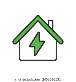 Electrification, in line design, green. Electrification, electric, power, energy on white background vector. Electrification editable stroke icon.