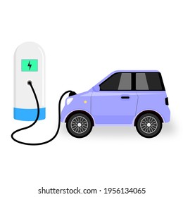 Elektrische Zukunft Transport e-motion. Elektrische Ladestation für Autos. Alternatives Energiefahrzeug. Futuristischer Verkehr, grüne Energie, Öko-Stadtkonzept.