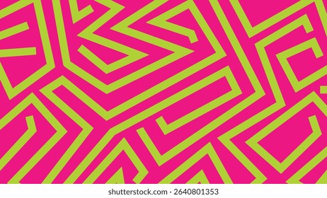 Electrifying look with neon green maze lines over a vibrant pink canvas, evoking a funky and expressive vibe for digital or fashion designs.