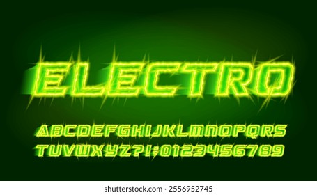 Electro alphabet font. Neon light letters and numbers with a speed effect. Stock vector typeface for your design.