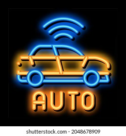 electro auto car neon light sign vector. Glowing bright icon electro auto car sign. transparent symbol illustration
