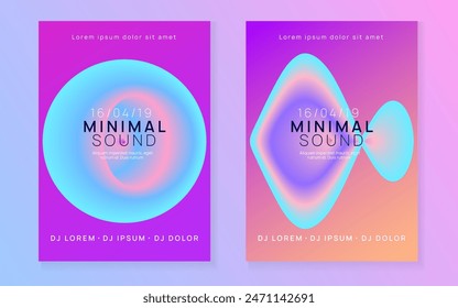 Electro Banner. Elegant Background For Presentation Shape. Wave Club Event. Linear Art For Invitation. Trance And Concert Design. Pink And Blue Electro Banner