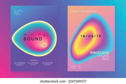 Electro Banner. Graphic Pattern For Cover Template. Wavy Effect For Brochure. Cool Techno Poster. Music And Concert Vector. Pink And Blue Electro Banner