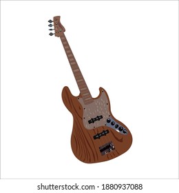 electro bass guitar wood- print  brown isolated white background